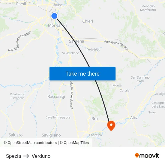 Spezia to Verduno map