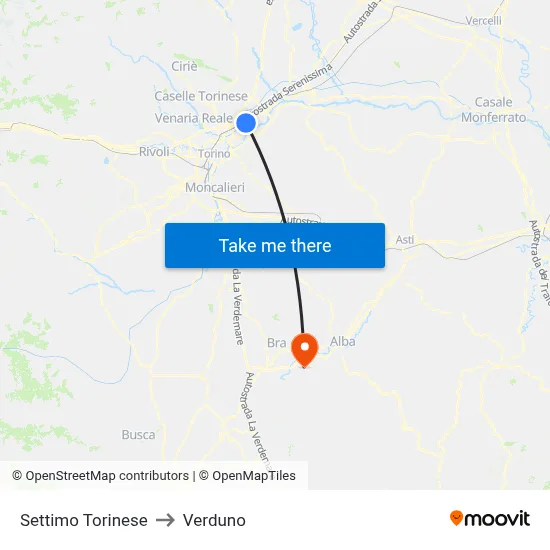 Settimo Torinese to Verduno map