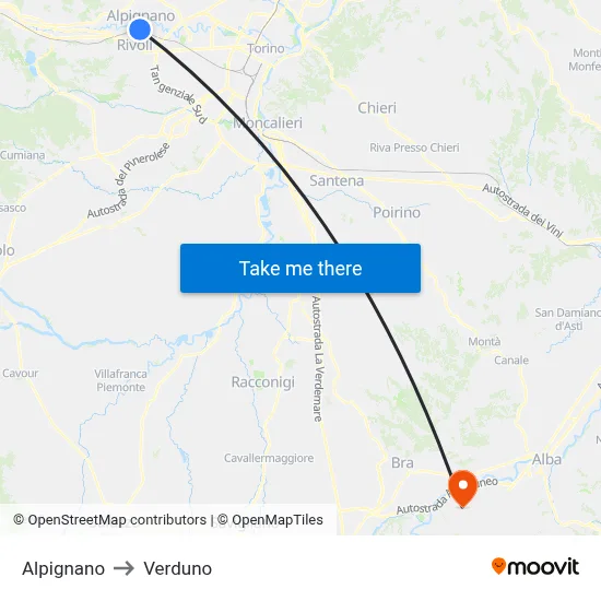 Alpignano to Verduno map