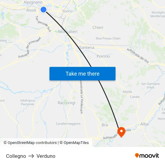 Collegno to Verduno map