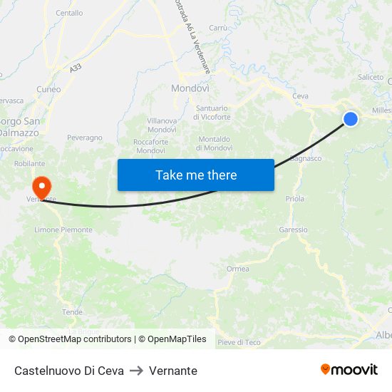 Castelnuovo Di Ceva to Vernante map
