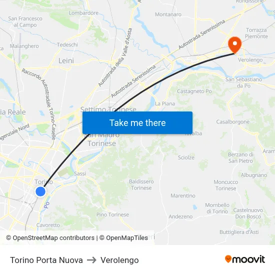 Turin Porta Nuova to Verolengo map