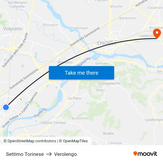 Settimo Torinese to Verolengo map