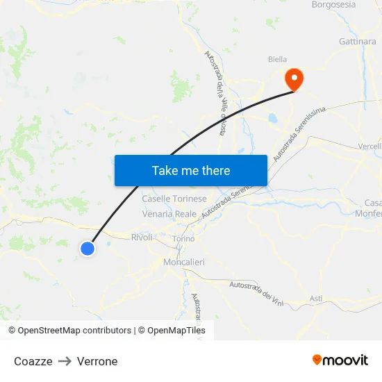 Coazze to Verrone map