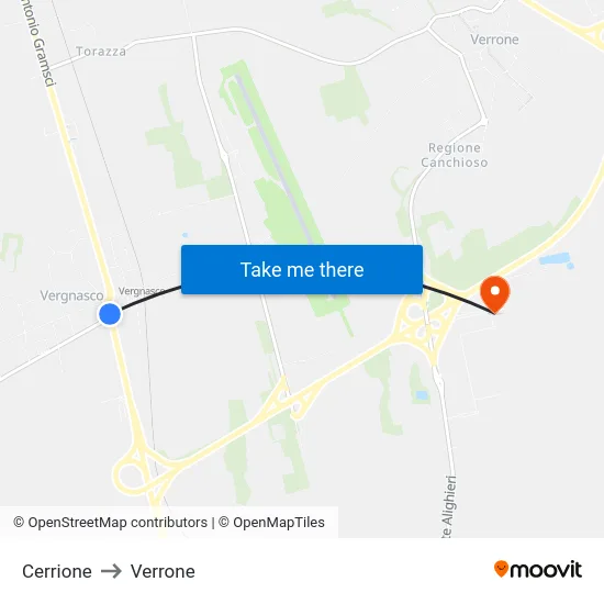 Cerrione to Verrone map