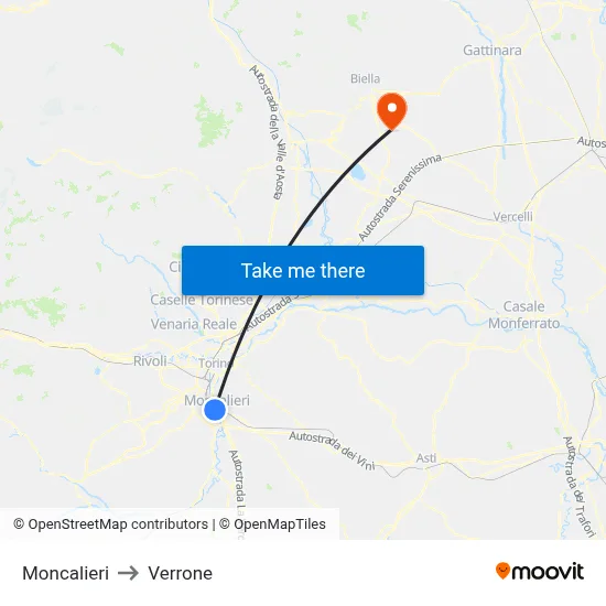 Moncalieri to Verrone map