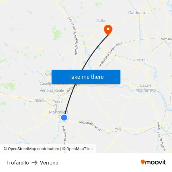 Trofarello to Verrone map
