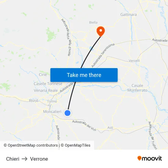 Chieri to Verrone map