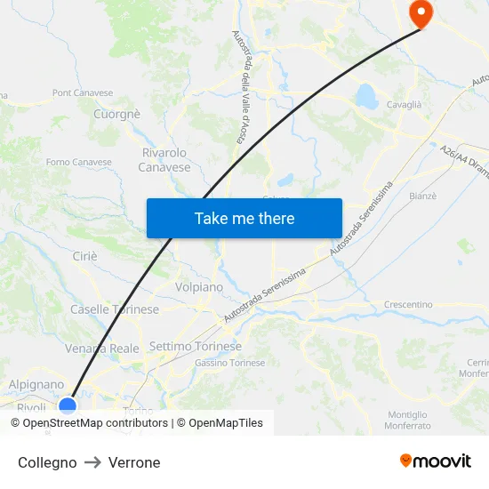 Collegno to Verrone map