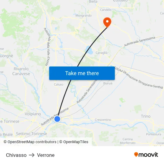 Chivasso to Verrone map