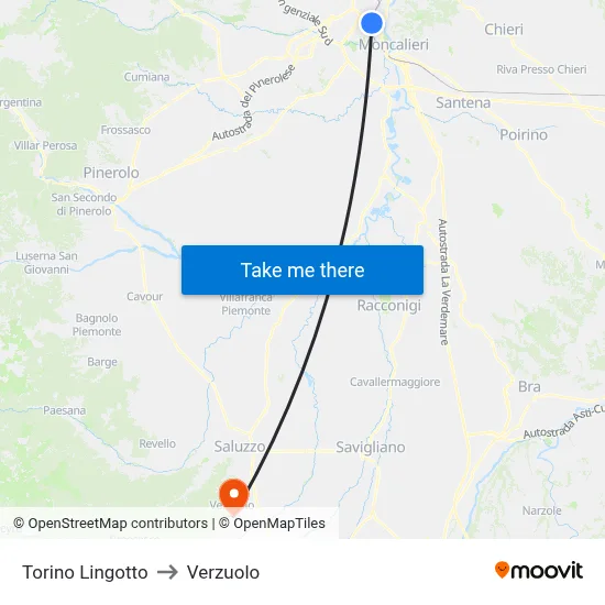 Turin Lingotto to Verzuolo map