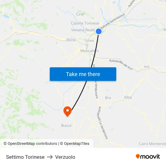 Settimo Torinese to Verzuolo map