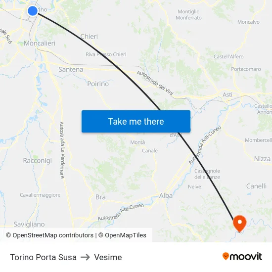 Turin Porta Susa to Vesime map