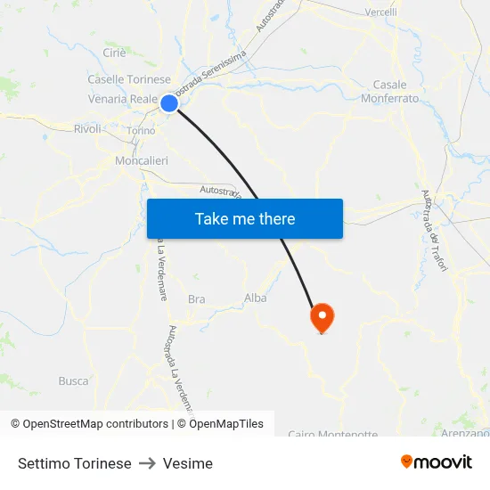 Settimo Torinese to Vesime map