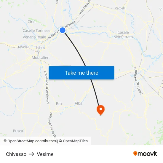 Chivasso to Vesime map