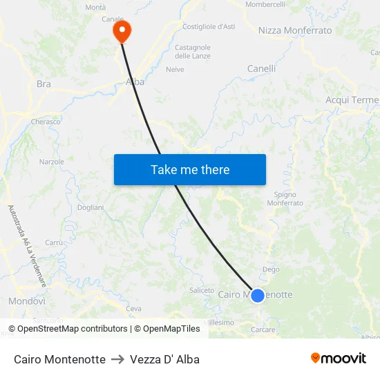 Cairo Montenotte to Vezza D' Alba map