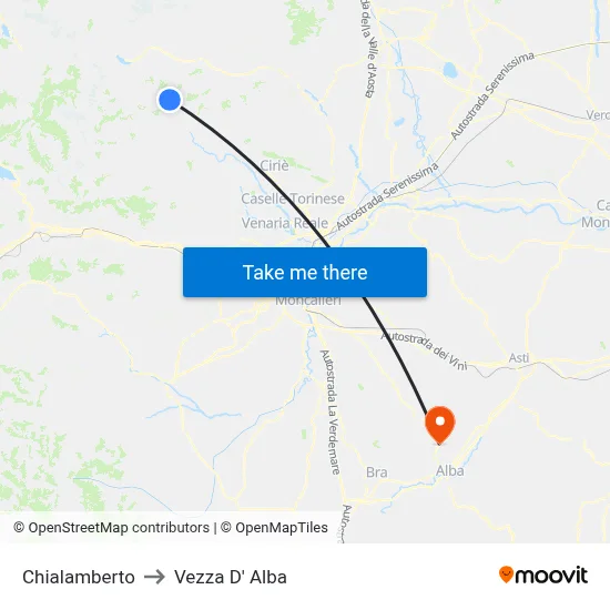Chialamberto to Vezza D'Alba map