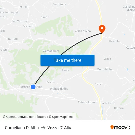 Corneliano D' Alba to Vezza D' Alba map