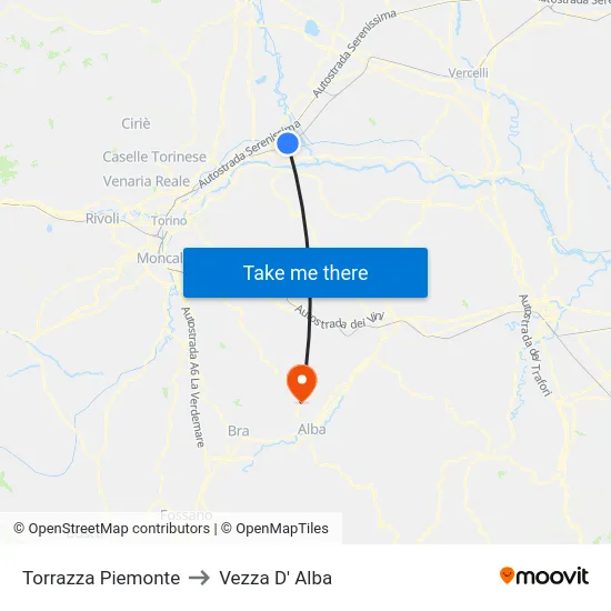 Torrazza Piemonte to Vezza D' Alba map