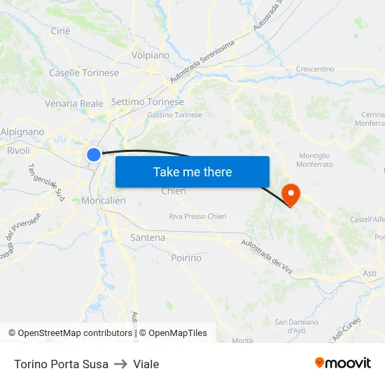 Turin Porta Susa to Avenue map