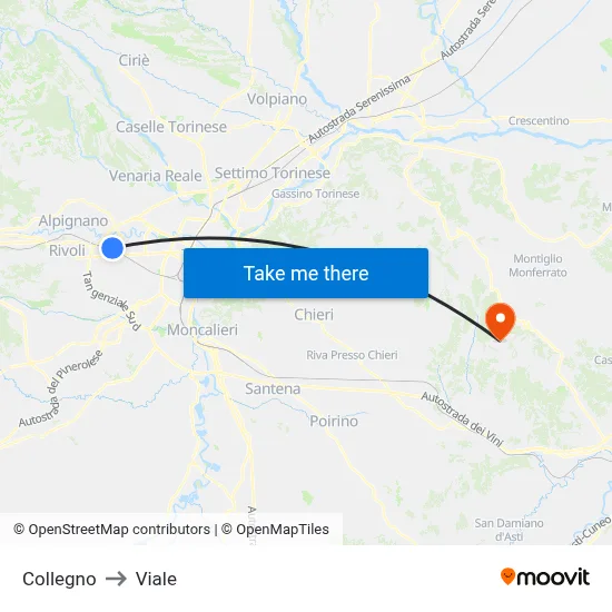 Collegno to Avenue map