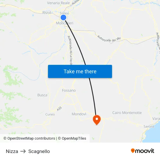 Nizza to Scagnello map