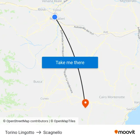 Turin Lingotto to Scagnello map