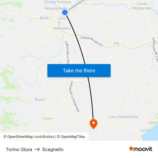 Turin Stura to Scagnello map