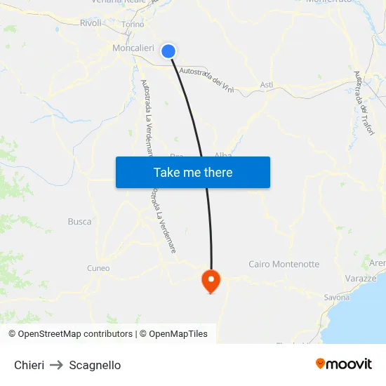 Chieri to Scagnello map