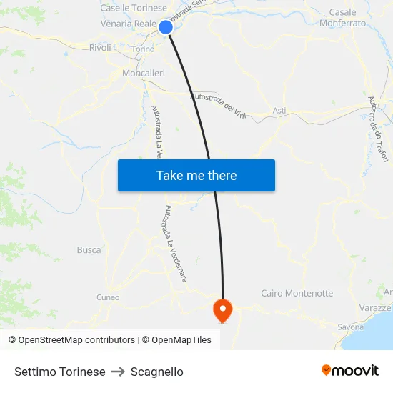 Settimo Torinese to Scagnello map