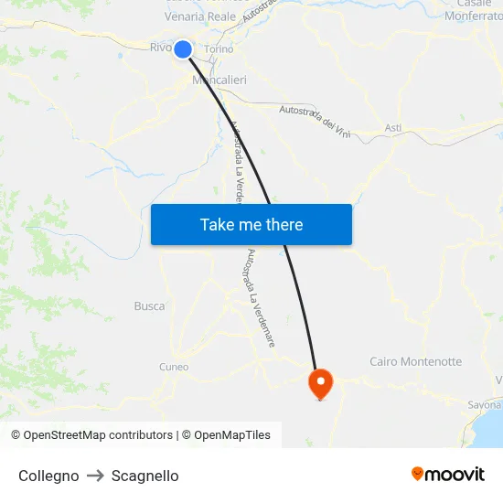 Collegno to Scagnello map