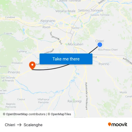 Chieri to Scalenghe map