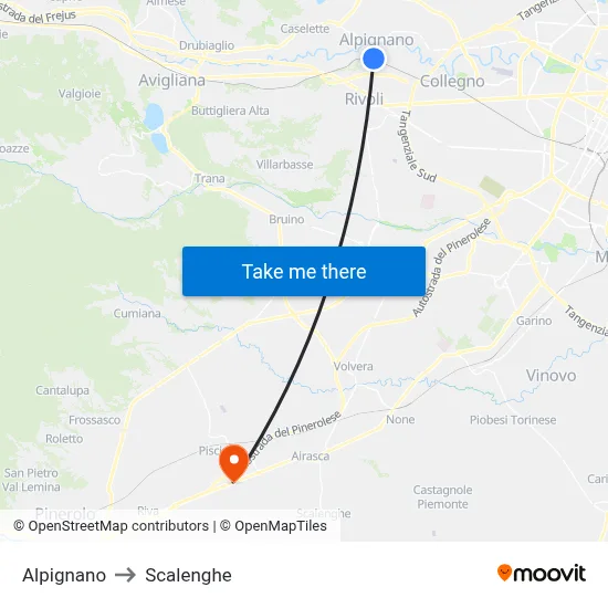 Alpignano to Scalenghe map