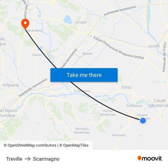 Treville to Scarmagno map