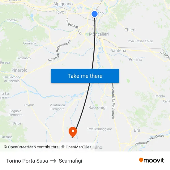 Turin Porta Susa to Scarnafigi map