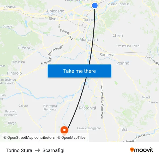 Turin Stura to Scarnafigi map
