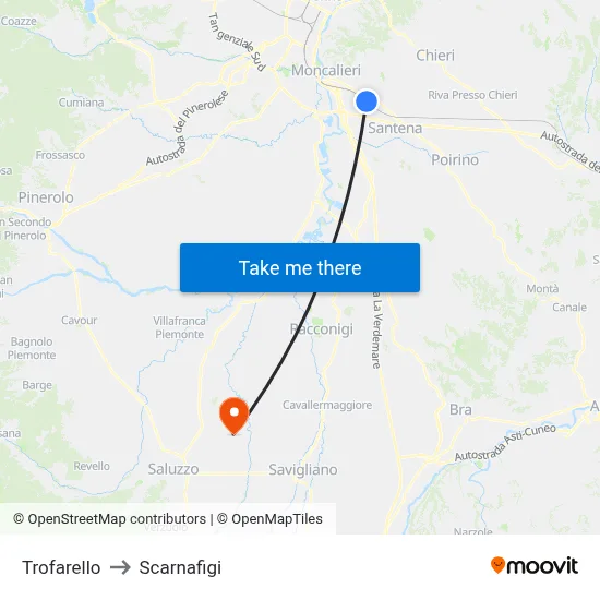 Trofarello to Scarnafigi map