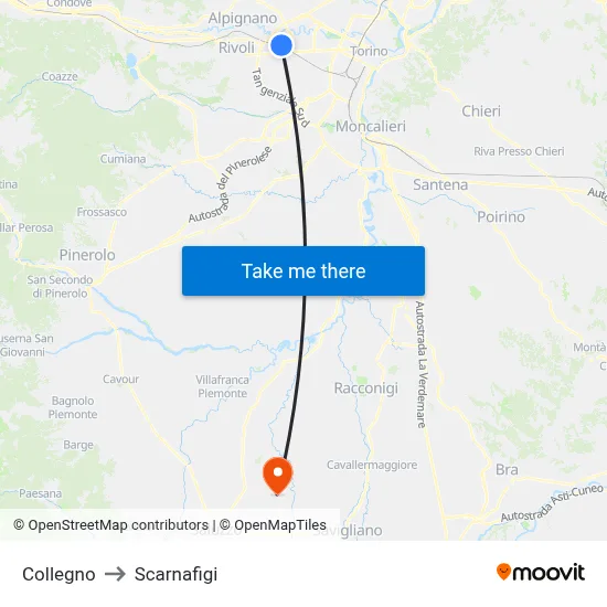 Collegno to Scarnafigi map