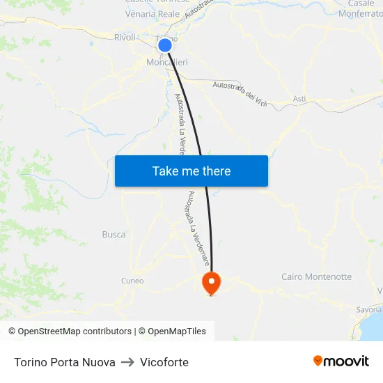 Turin Porta Nuova to Vicoforte map