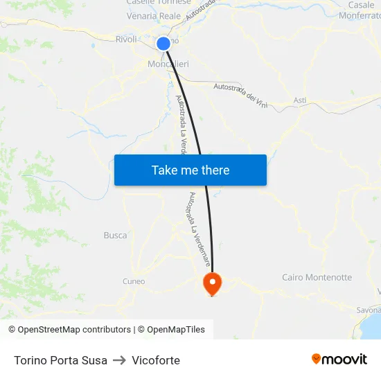 Turin Porta Susa to Vicoforte map
