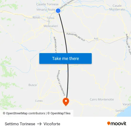 Settimo Torinese to Vicoforte map