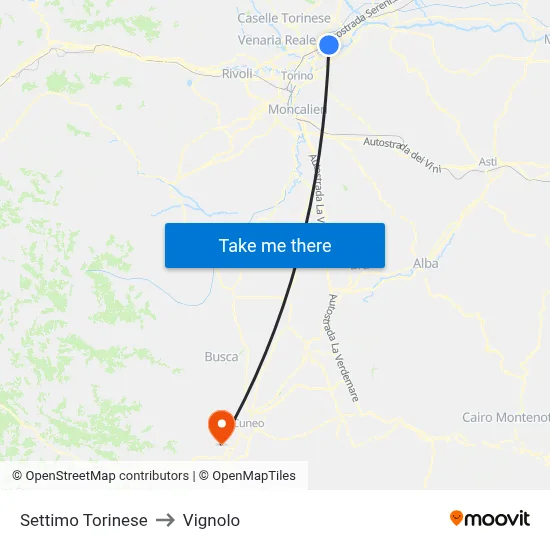 Settimo Torinese to Vignolo map