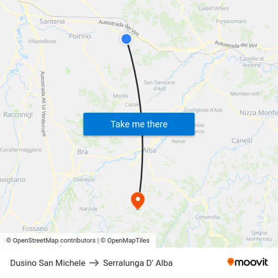 Dusino San Michele to Serralunga D' Alba map