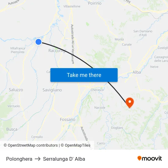 Polonghera to Serralunga D' Alba map