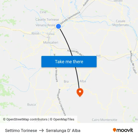 Settimo Torinese to Serralunga D' Alba map