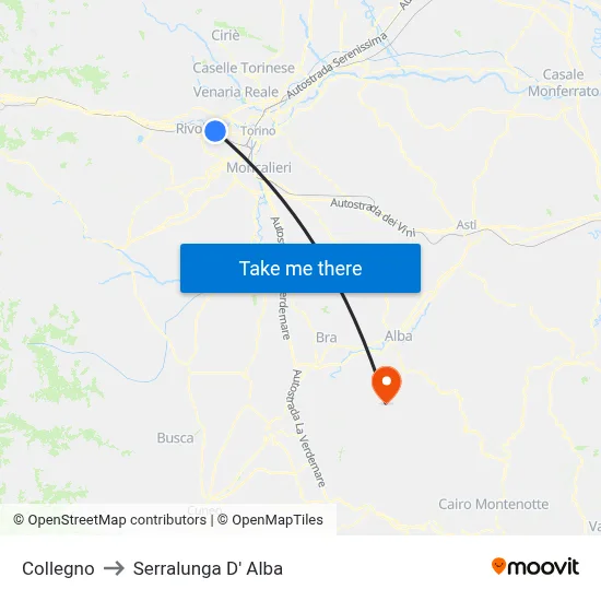 Collegno to Serralunga D' Alba map