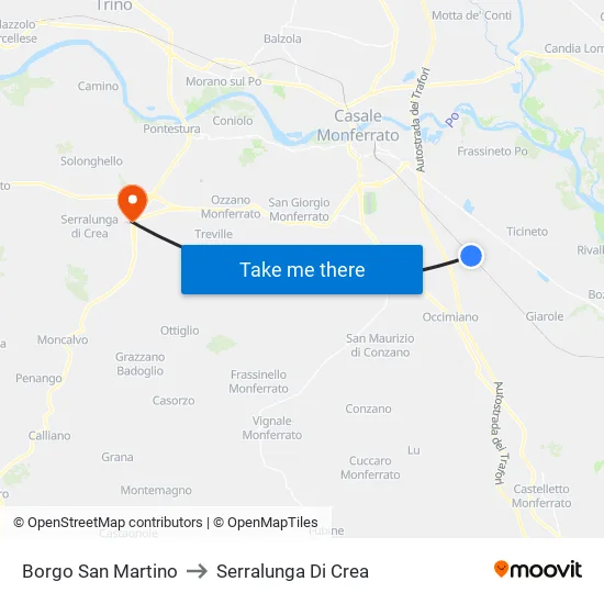 San Martino Village to Serralunga Di Crea map