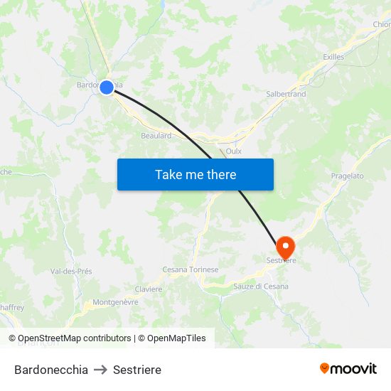 Bardonecchia to Sestriere map