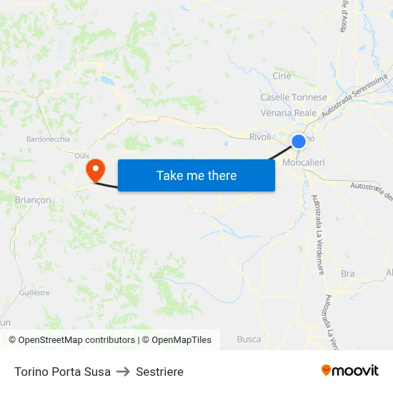Turin Porta Susa to Sestriere map
