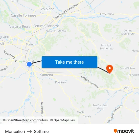 Moncalieri to Settime map